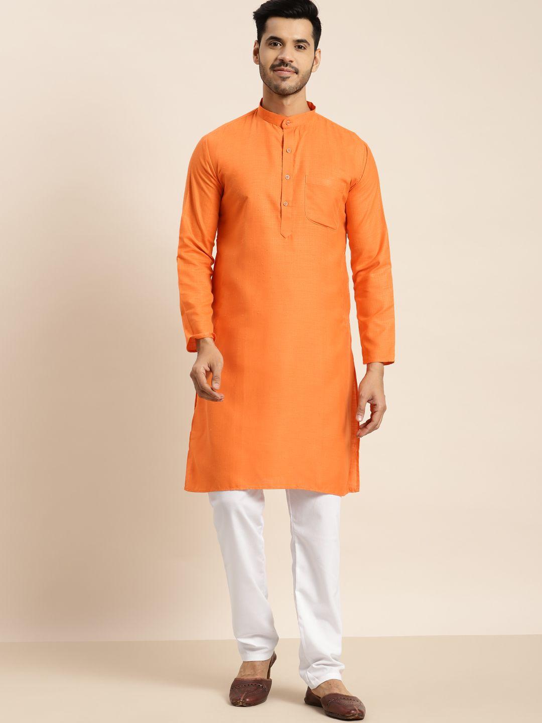 anug by sojanya men orange kurta with churidar