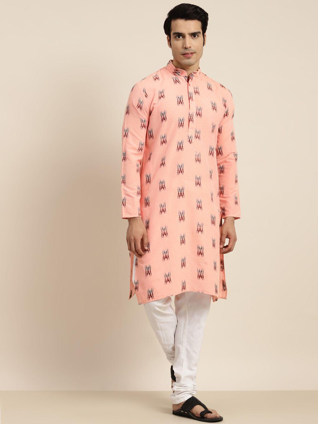 anug by sojanya men peach-coloured ethnic motifs printed pastels kurta