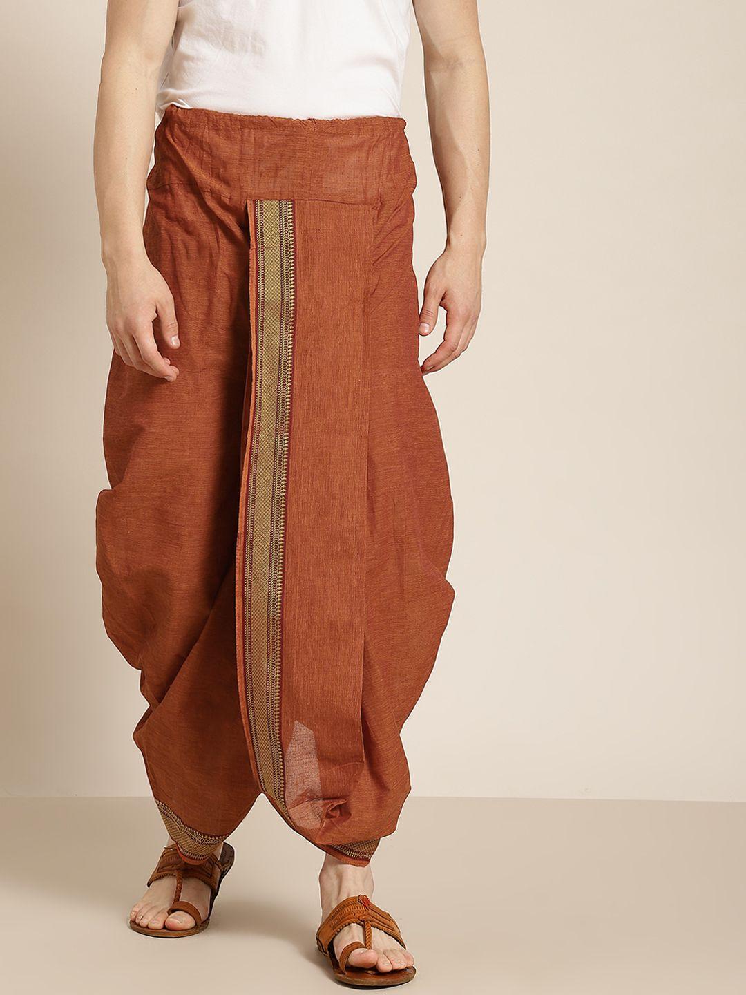 anug by sojanya men rust brown solid cotton dhoti pants