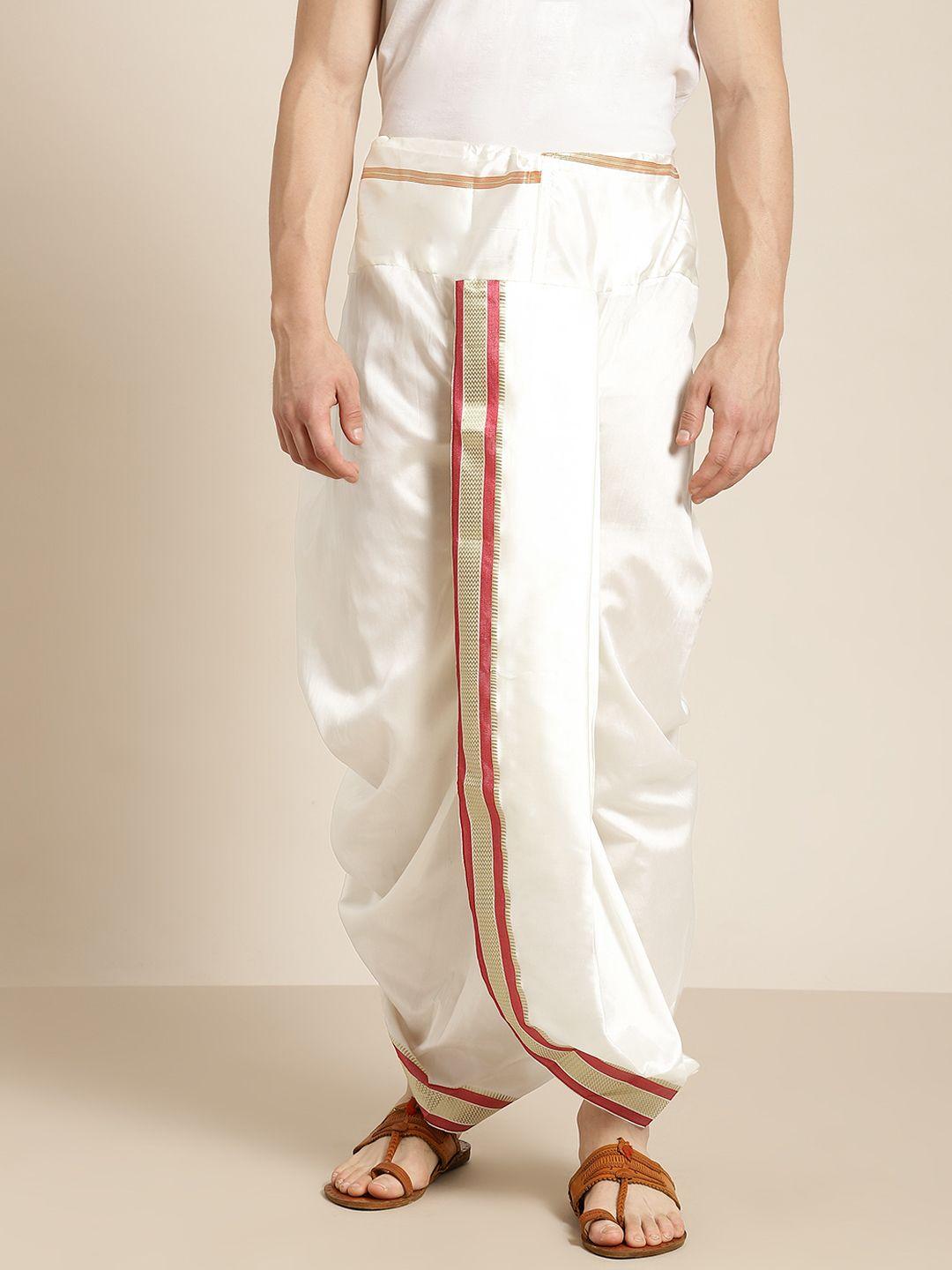 anug by sojanya men white & golden solid pure cotton dhoti pants