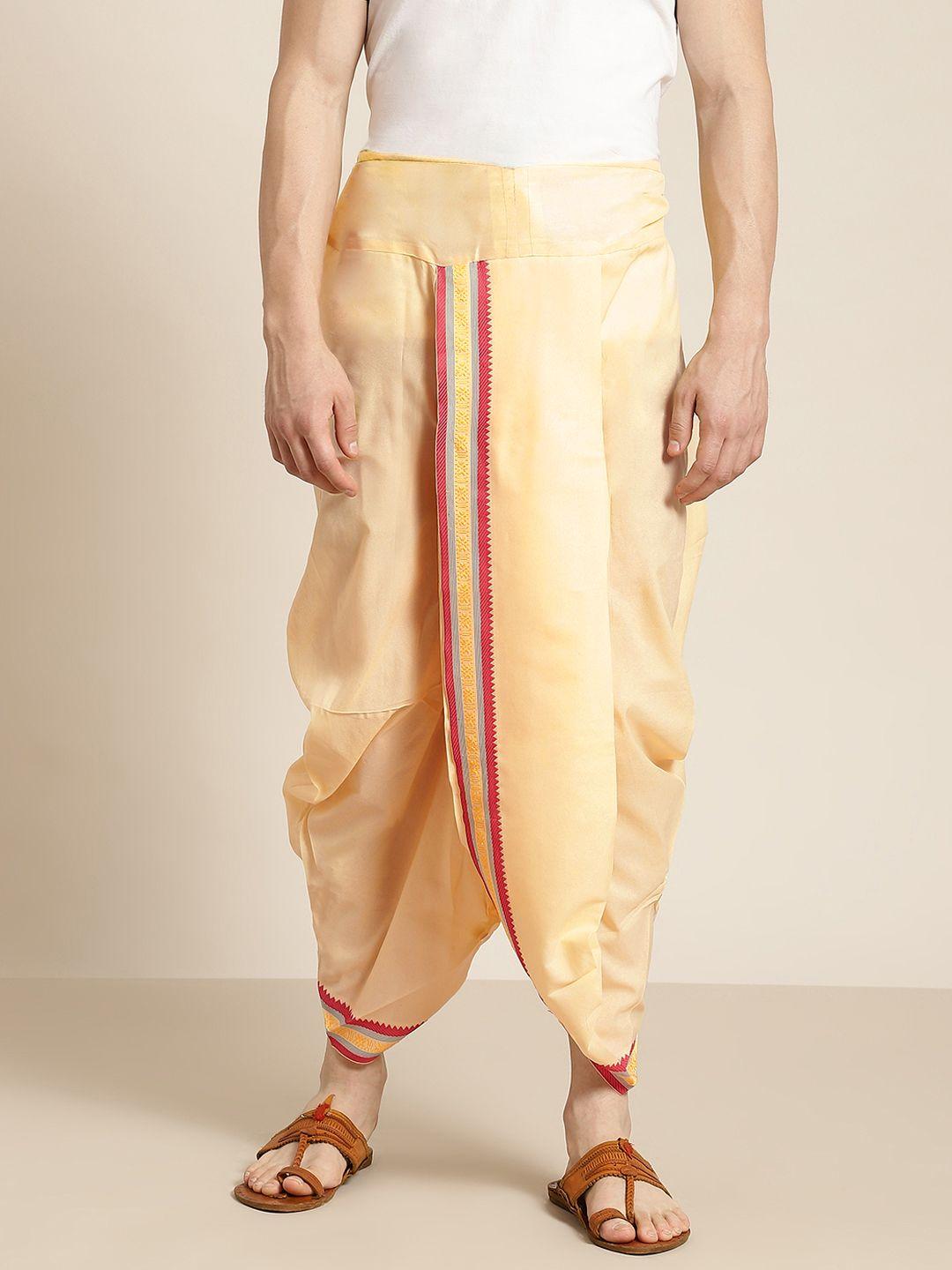 anug by sojanya men yellow & maroon solid dhoti pants