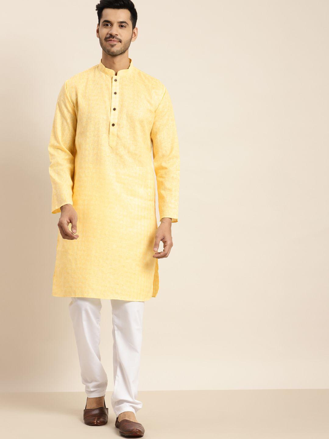 anug by sojanya men yellow kurta with churidar