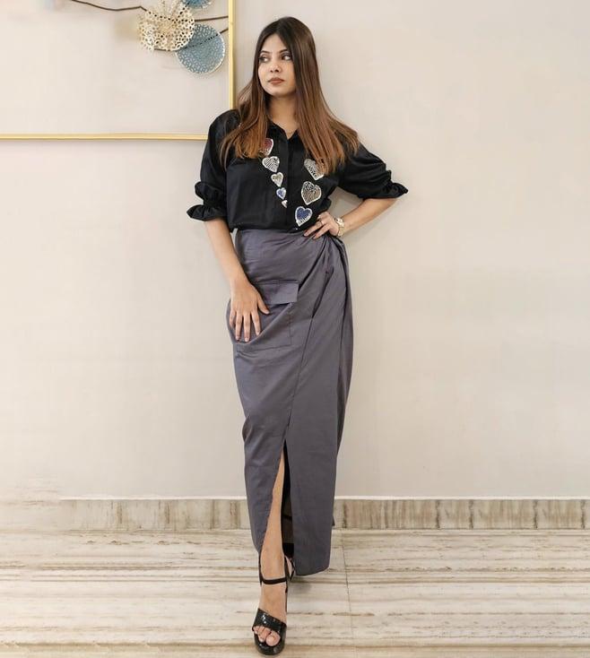 anuja banthia black & grey top with skirt