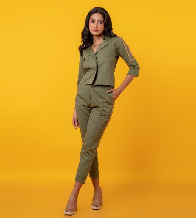 anuja banthia olive green ferns in forest top with pant