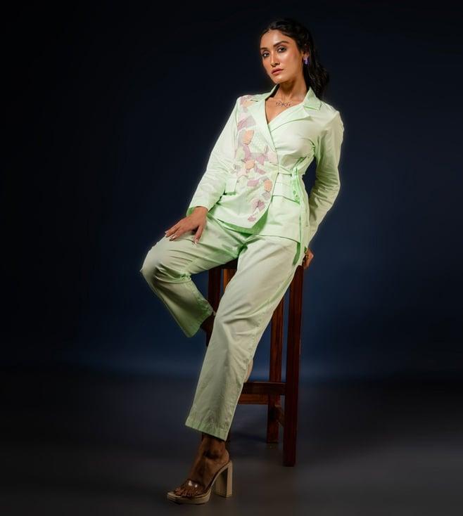 anuja banthia pista green ferns in forest blazer with pant