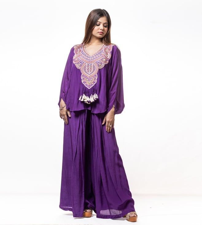 anuja banthia purple kaftan top with pants