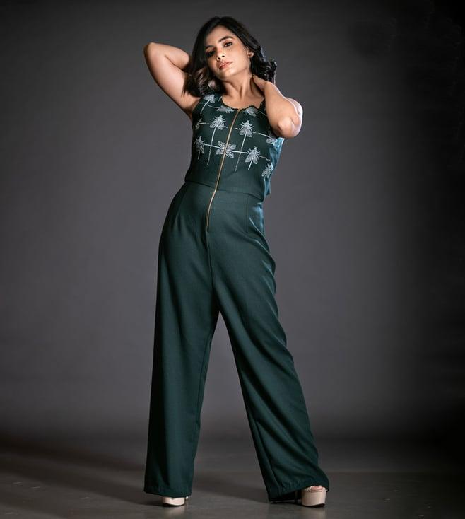 anuja banthia bottle green summer soiree jumpsuit