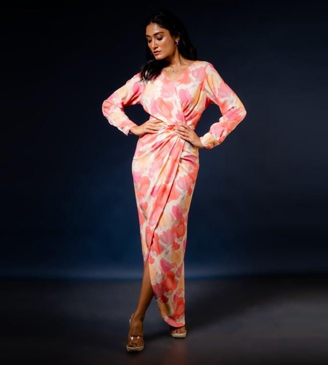 anuja banthia pink & orange printalk dress