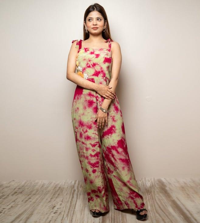 anuja banthia pink and mint green jumpsuit with embroidery on side waist