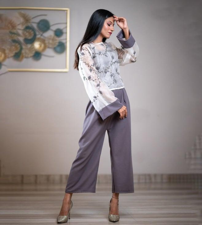 anuja banthia white & grey jumpsuit