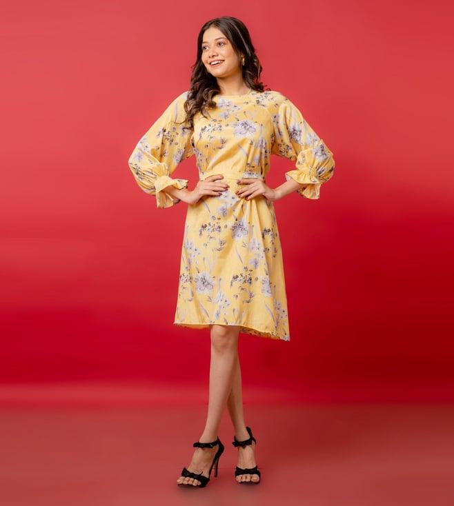 anuja banthia yellow printalk dress