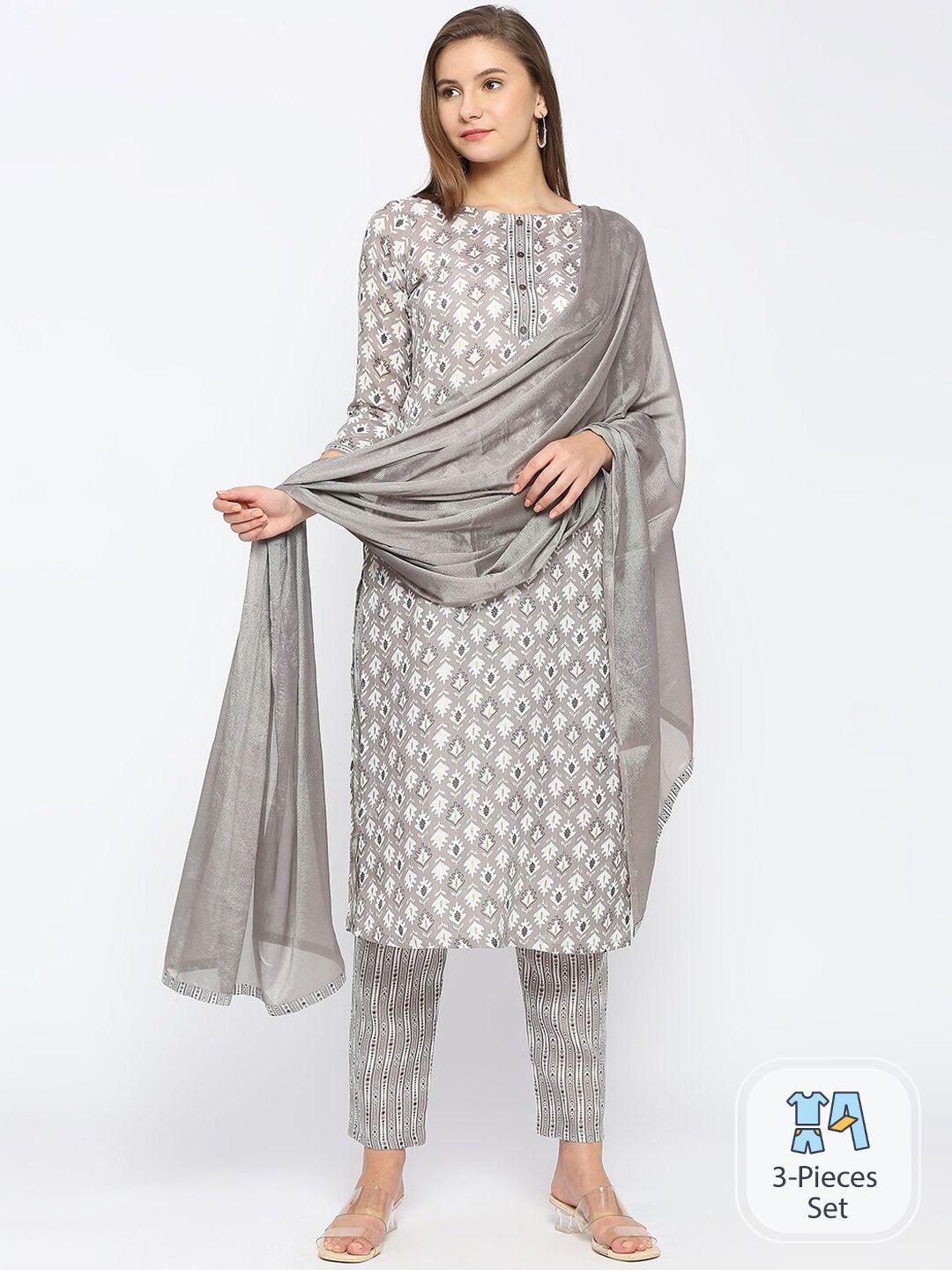 anuthi ethnic motifs printed kurta with trousers & with dupatta