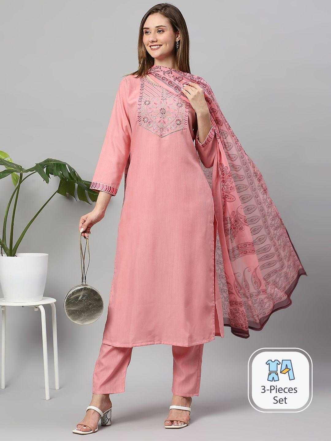 anuthi floral yoke design thread work kurta with trousers & with dupatta