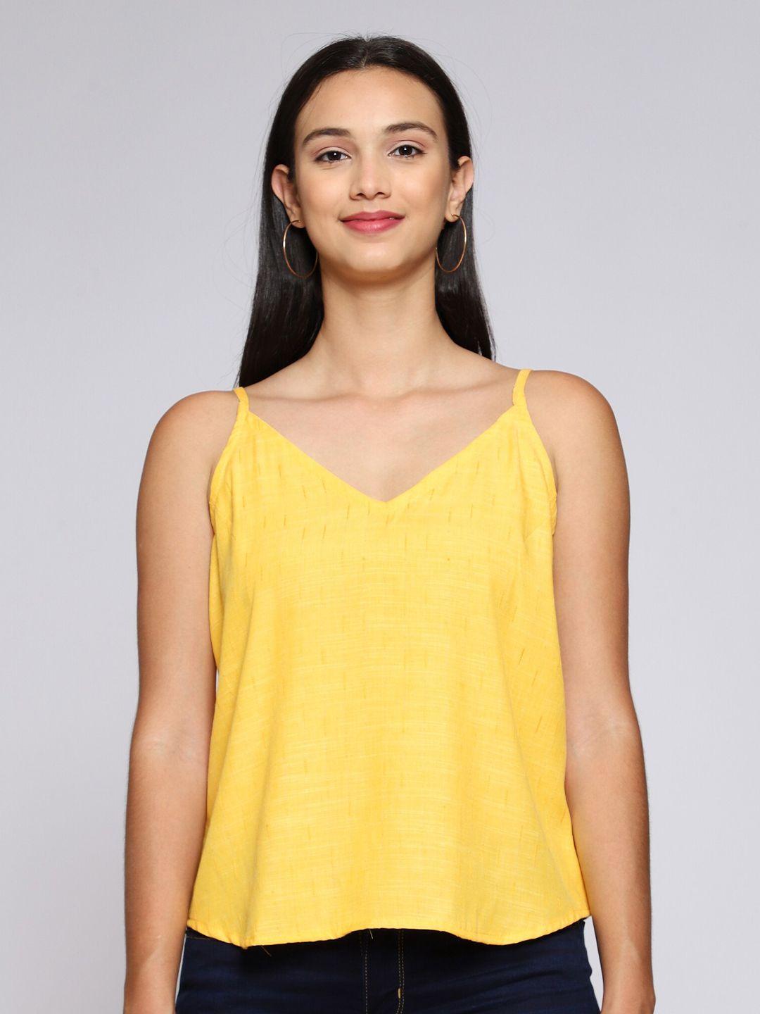anuthi women yellow solid shoulder strap top