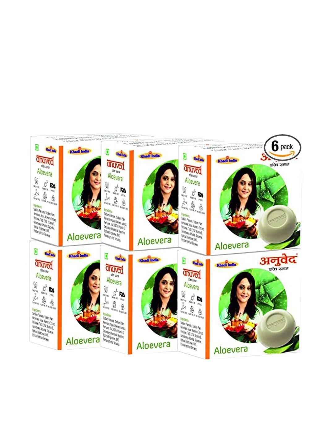 anuved set of 6 herbal aloe vera soaps with vitamin e to heal skin allergies - 125 g each