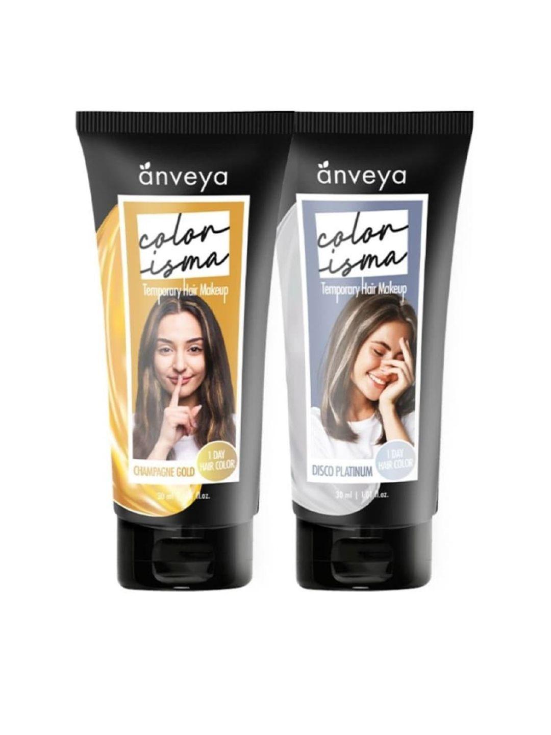anveya set of 2 colorisma temporary hair color 30 ml each - champagnegold & discoplatinum