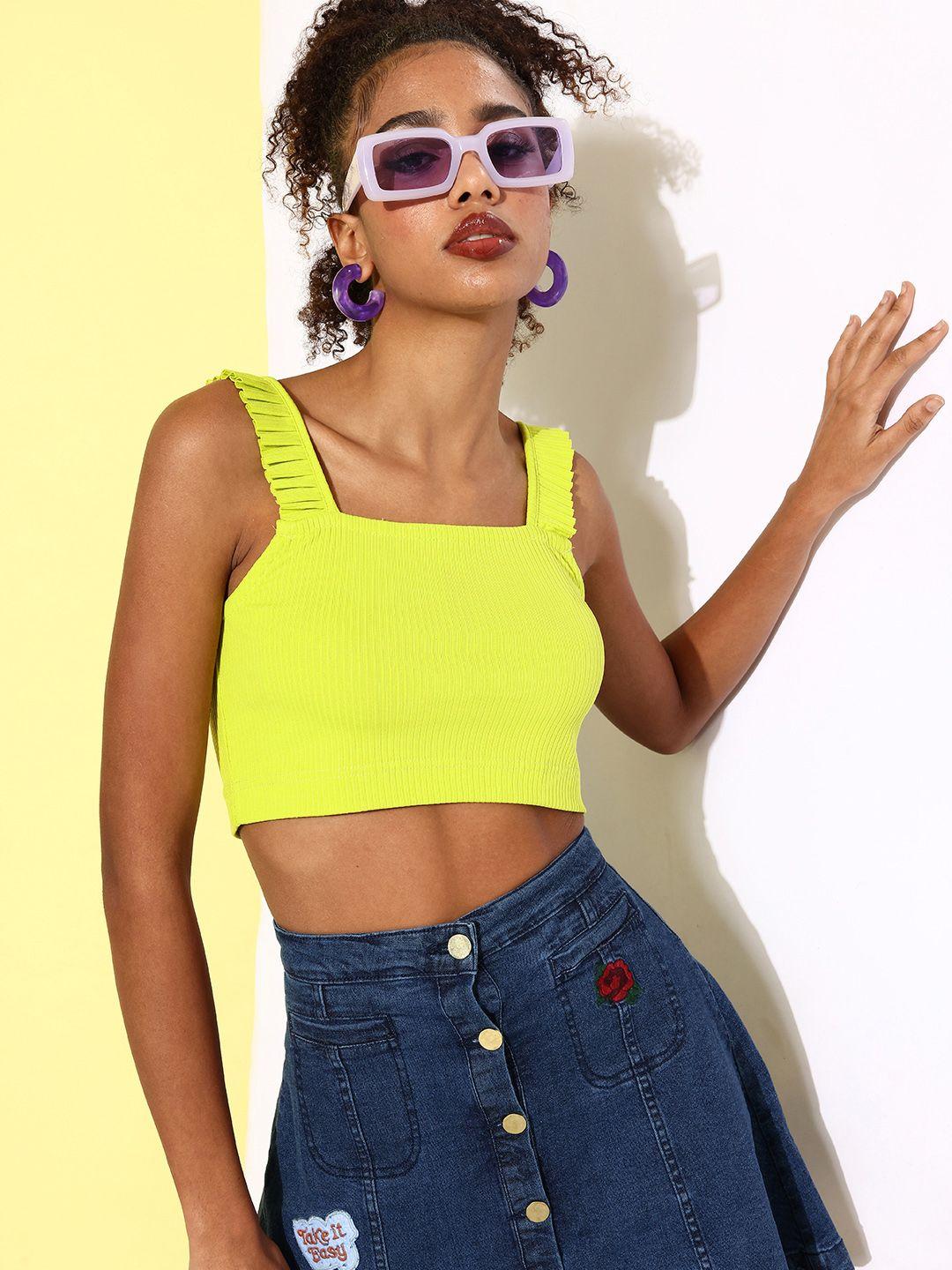 anvi be yourself lime green fitted crop top
