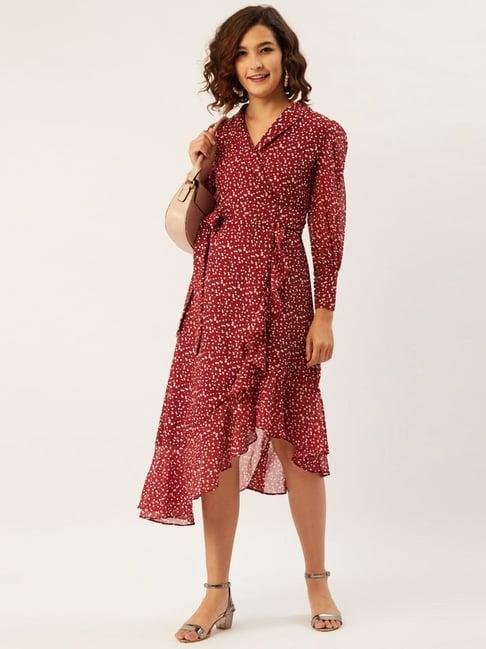 anvi be yourself maroon floral print a-line dress
