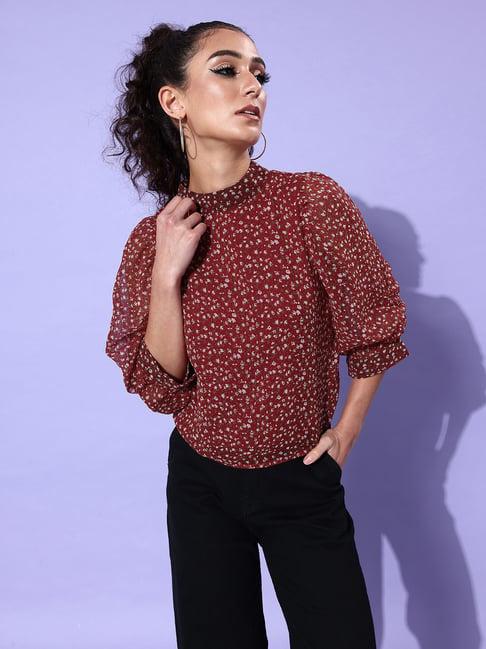 anvi be yourself maroon floral print top