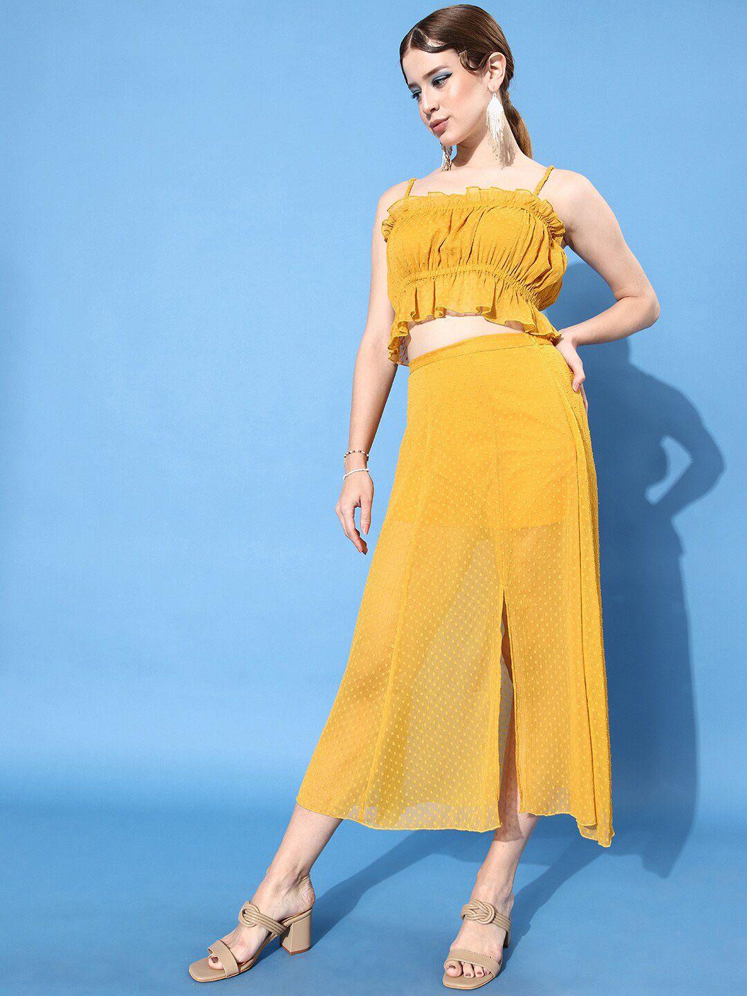 anvi be yourself mustard yellow smocked styled back crop top