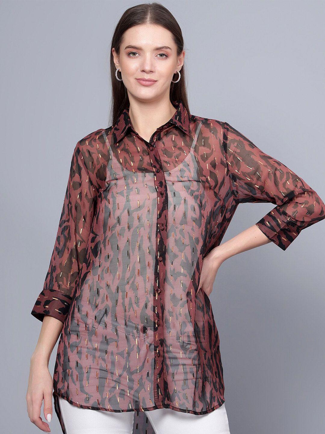 anvi be yourself smart abstract printed spread collar tailored fit chiffon casual shirt