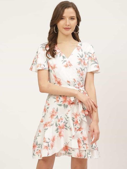 anvi be yourself white &pink floral print a-line dress