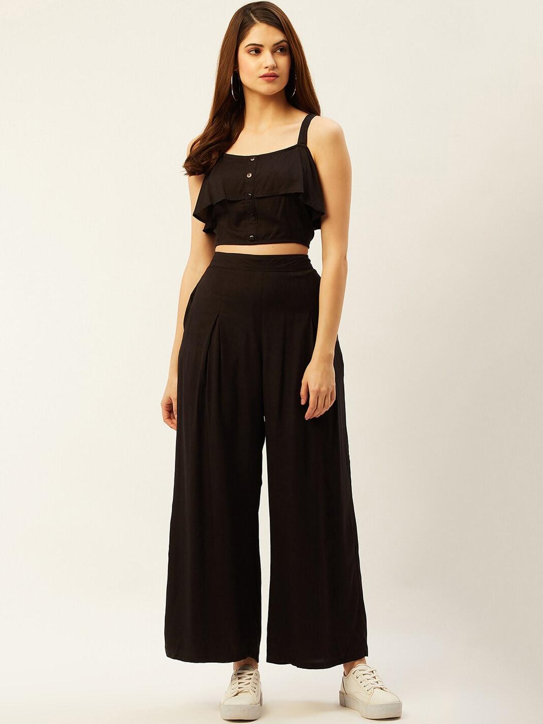 anvi be yourself women black solid co-ord set