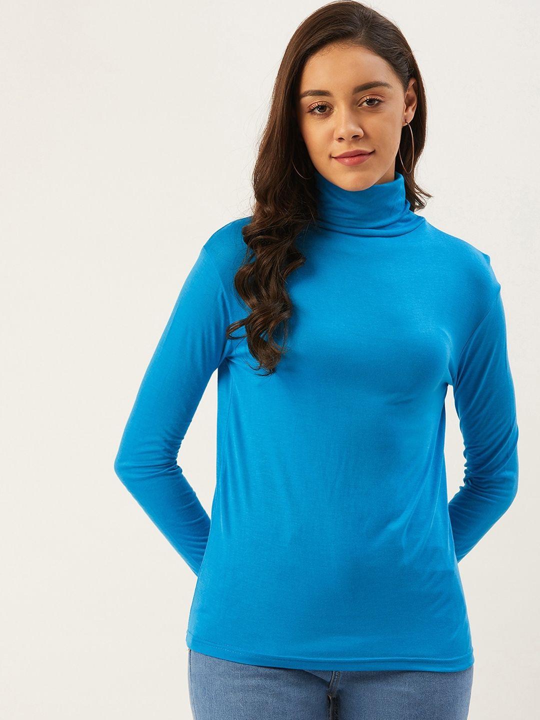 anvi be yourself women blue solid fitted top