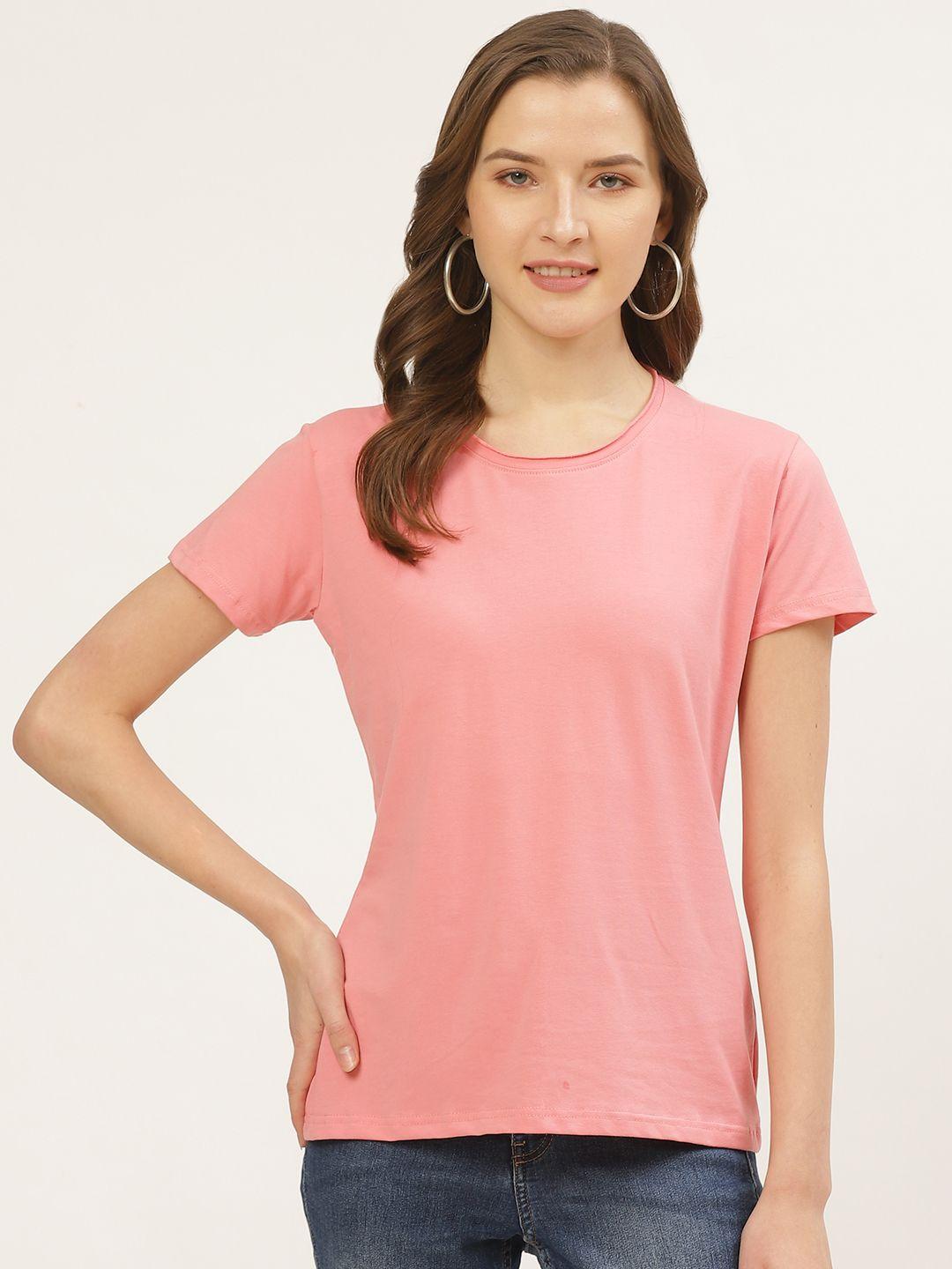 anvi be yourself women pink solid round neck t-shirt