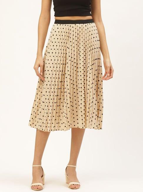 anvi be yourself beige & black printed a-line skirt