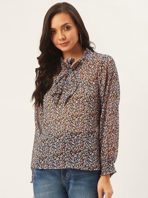 anvi be yourself black & blue printed top