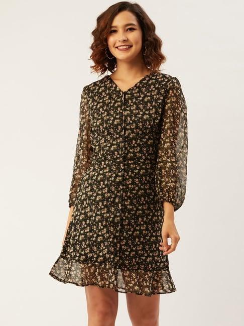 anvi be yourself black floral print shift dress