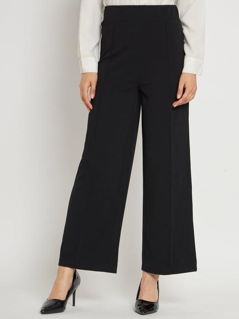 anvi be yourself black mid rise flared trousers