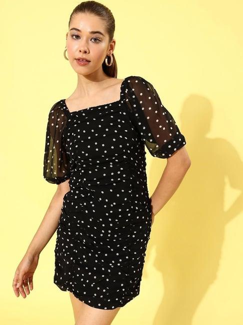 anvi be yourself black polka dot dress