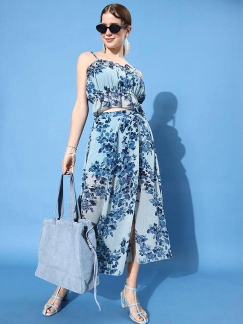 anvi be yourself blue floral print co-ord set