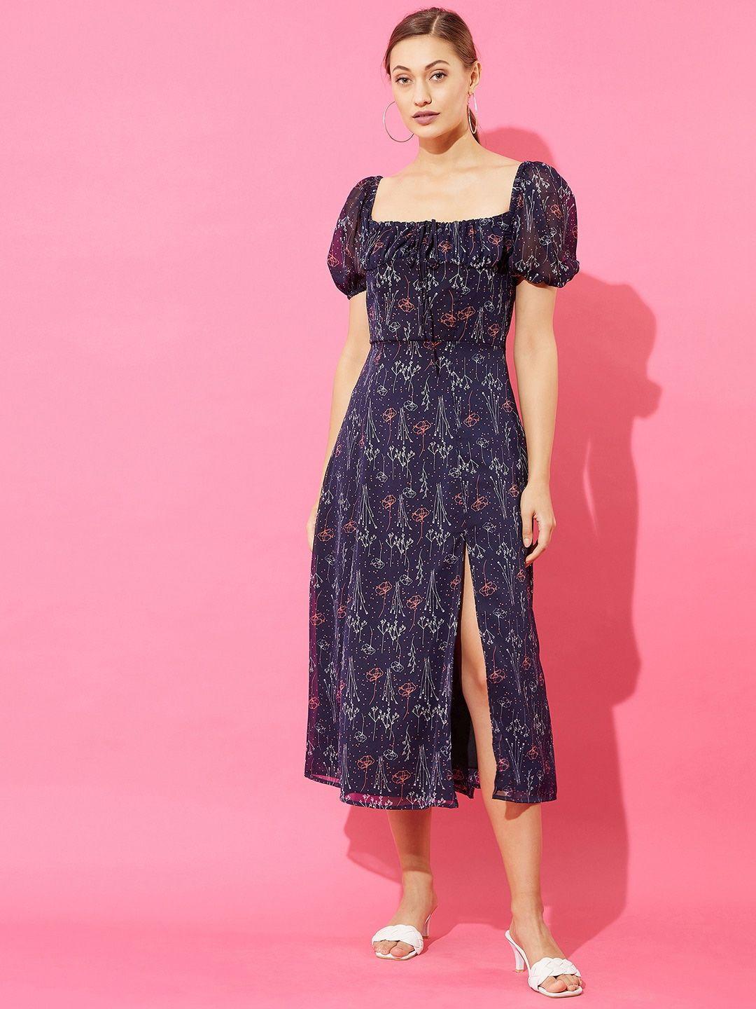 anvi be yourself floral print puff sleeve crepe a-line midi dress