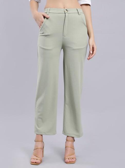 anvi be yourself green straight fit mid rise trousers