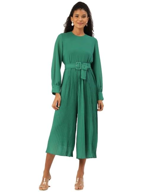 anvi be yourself green striped jumpsuit with belt