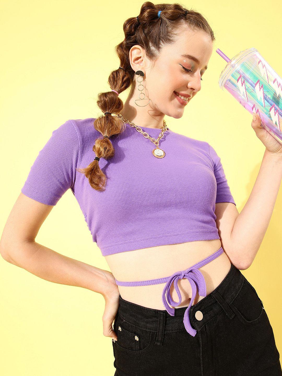 anvi be yourself lavender ribbed crop top