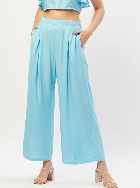 anvi be yourself light blue flare fit trousers
