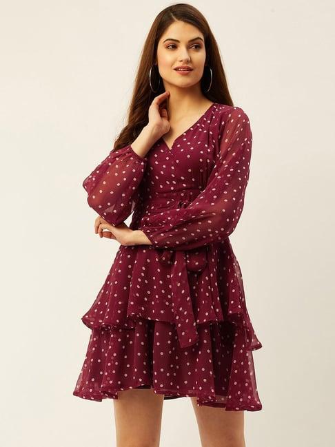 anvi be yourself maroon polka dots a-line dress