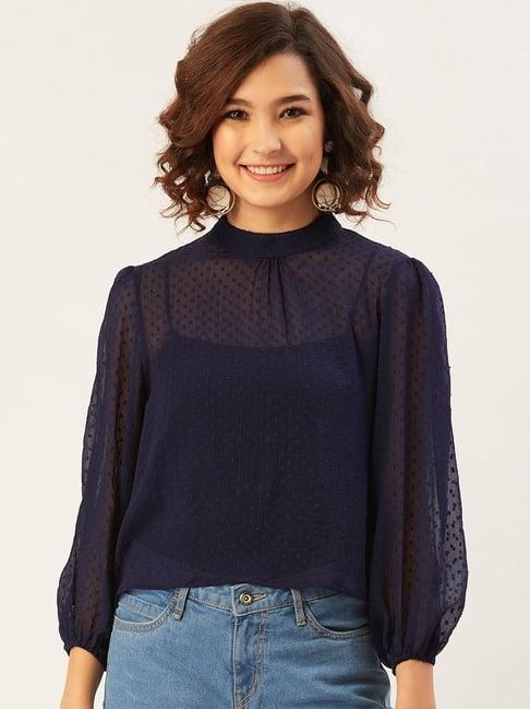 anvi be yourself navy embroidered top