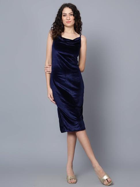 anvi be yourself navy velvet slim fit bodycon dress