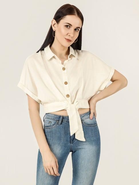 anvi be yourself off-white tie-up crop shirt