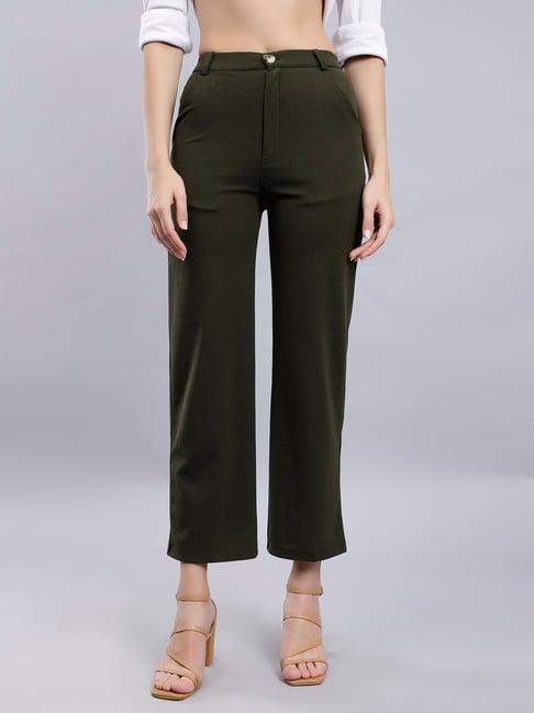 anvi be yourself olive straight fit mid rise trousers