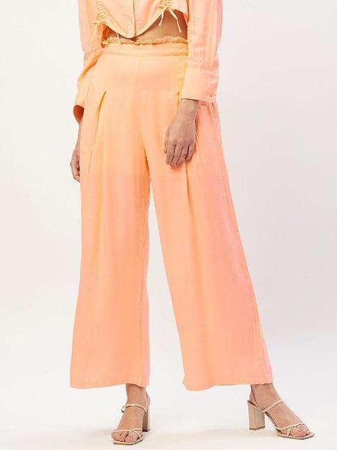 anvi be yourself peach flare fit trousers