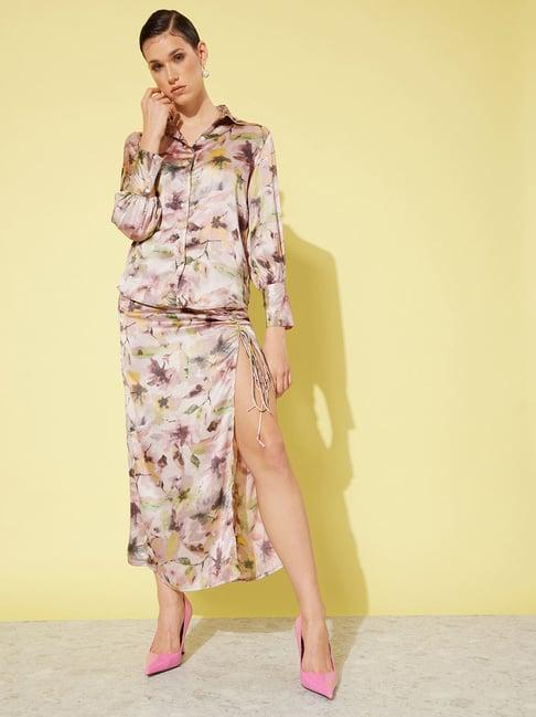 anvi be yourself peach floral print shirt