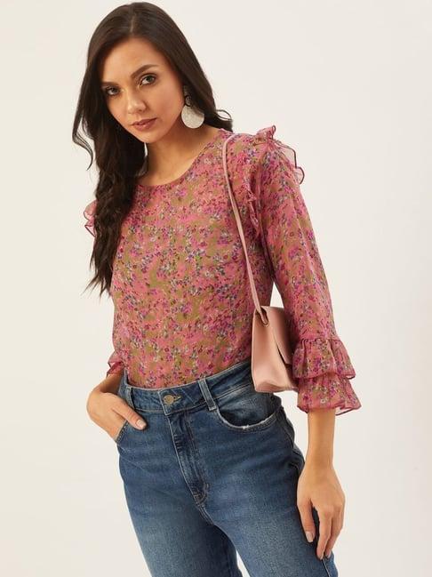 anvi be yourself pink floral print top