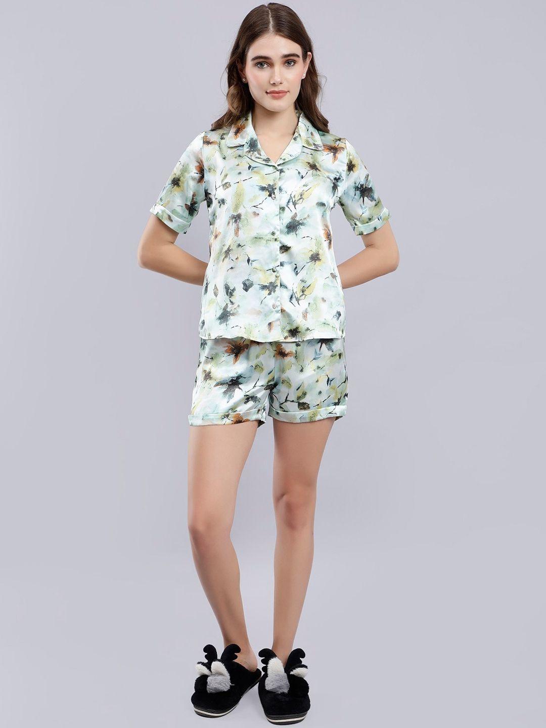 anvi be yourself printed pure satin shirt with short co-ords
