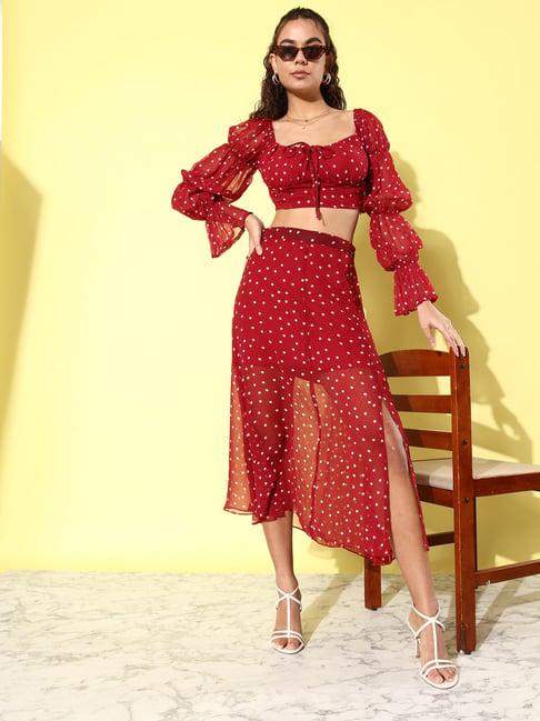anvi be yourself red polka dots crop top